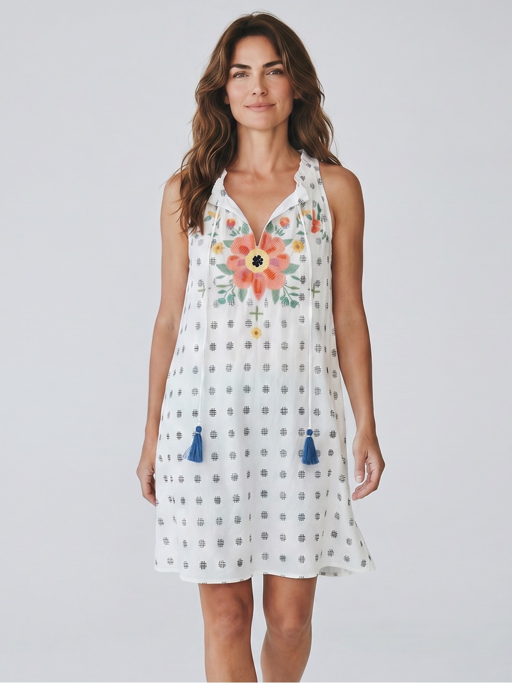 Women’s White Floral Embroidered Summer Dress Size Xs Thml